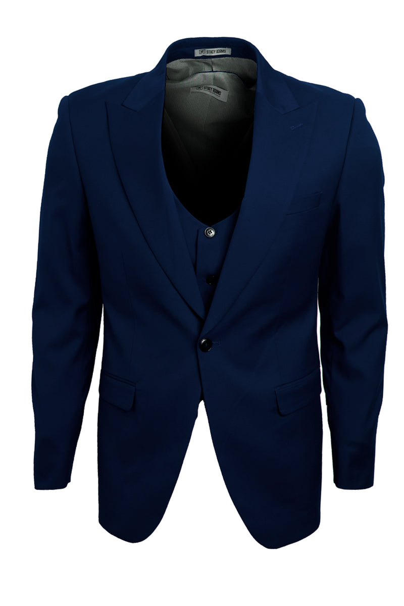Men’s Vested One Button Peak Lapel Stacy Adams Suit in Navy Blue