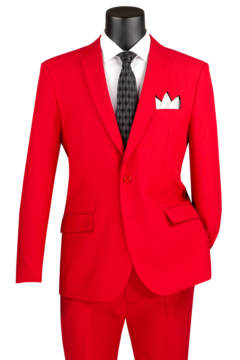 Men’s 2 Button Slim Fit Poplin Suit in Red