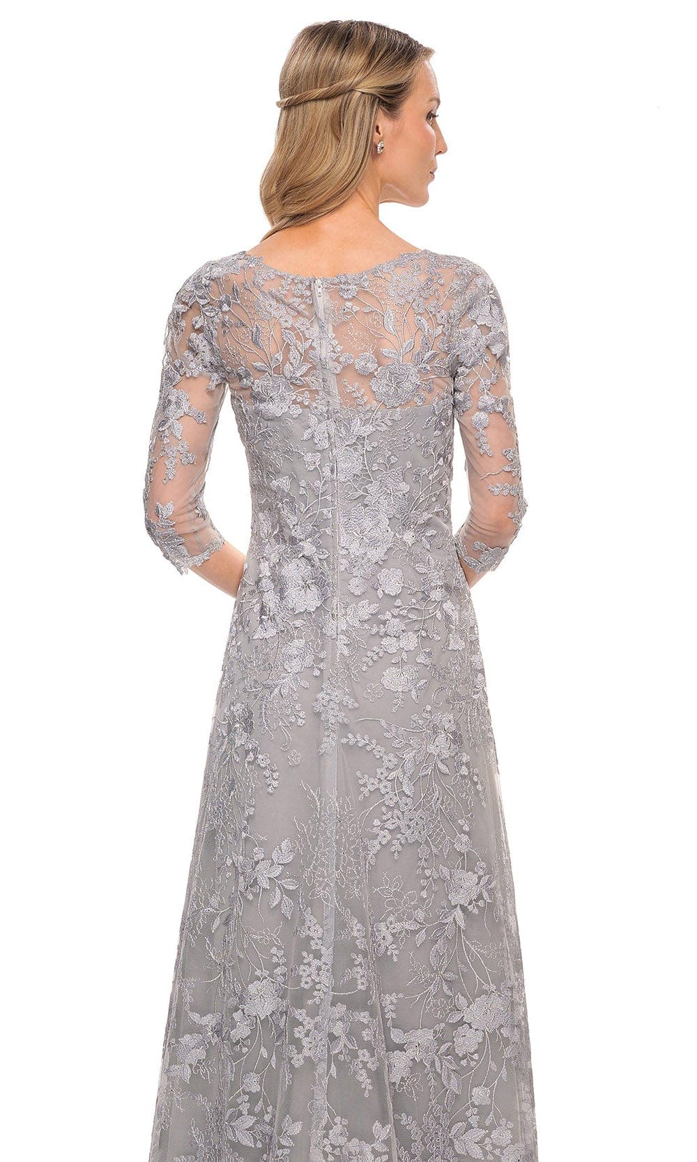 Embroidered Sheer Lace Mother of the Groom V-Neck Gown
