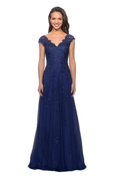 26942 V-Neck Floral Lace Mother of the Groom Tulle Gown