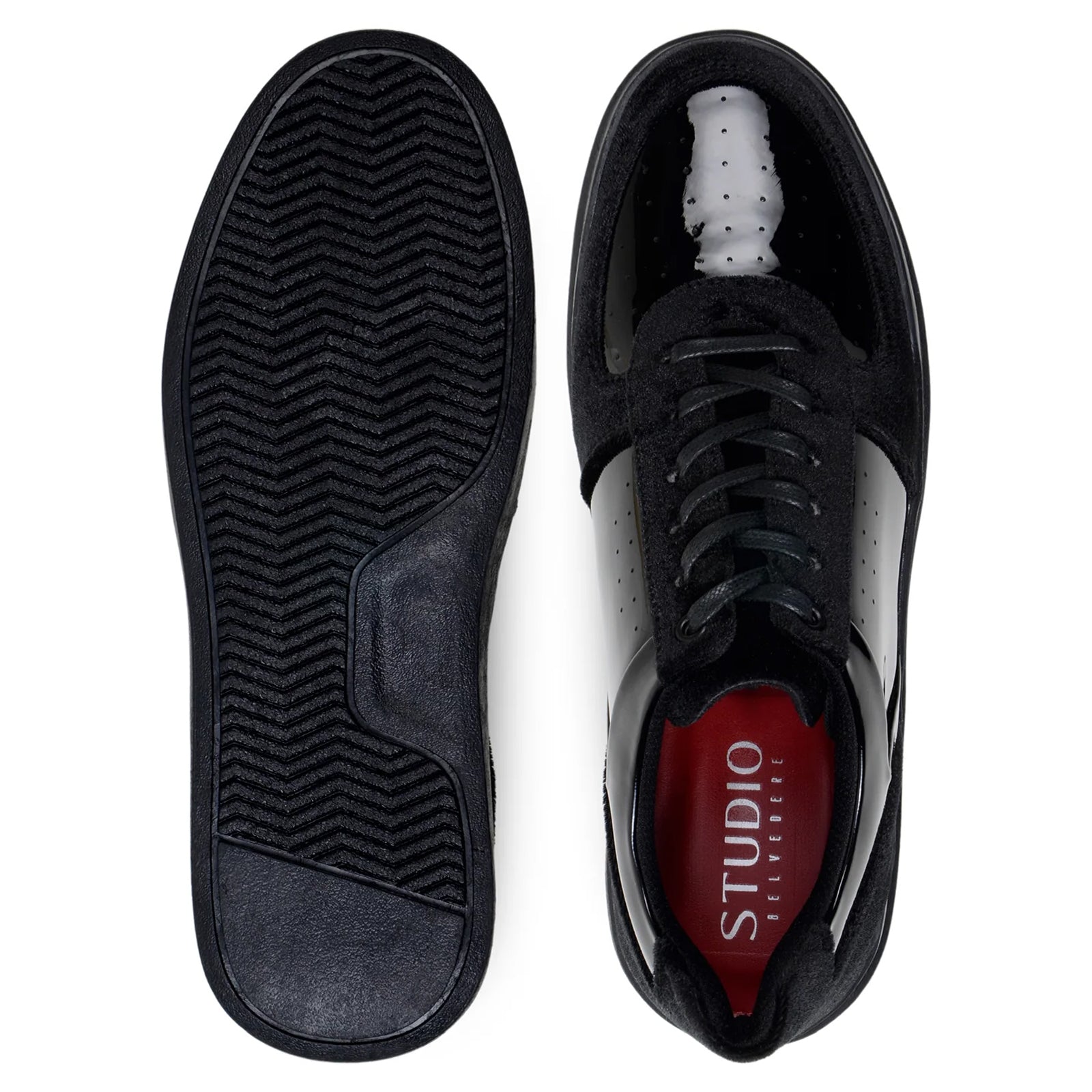 Men’s Belvedere Edmound Velvet & Patent Leather Tuxedo Dress Sneaker in Black