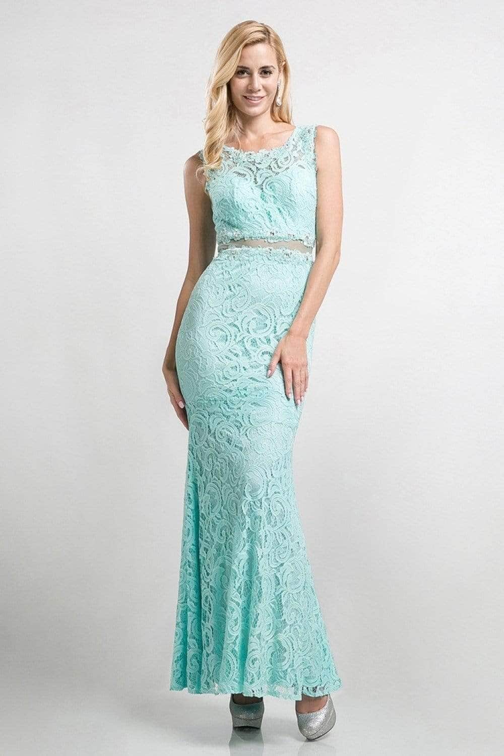 Floral Lace Mock Two-Piece Sheath Long Dress