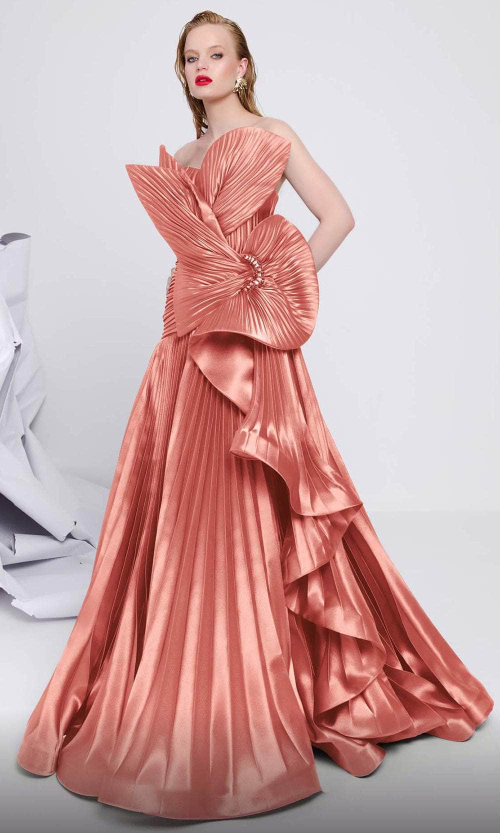 Pleated Ribbon Evening Gown