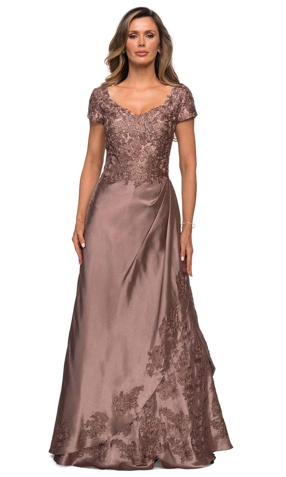 27033 Floral Satin A-Line Mother of the Bride Gown