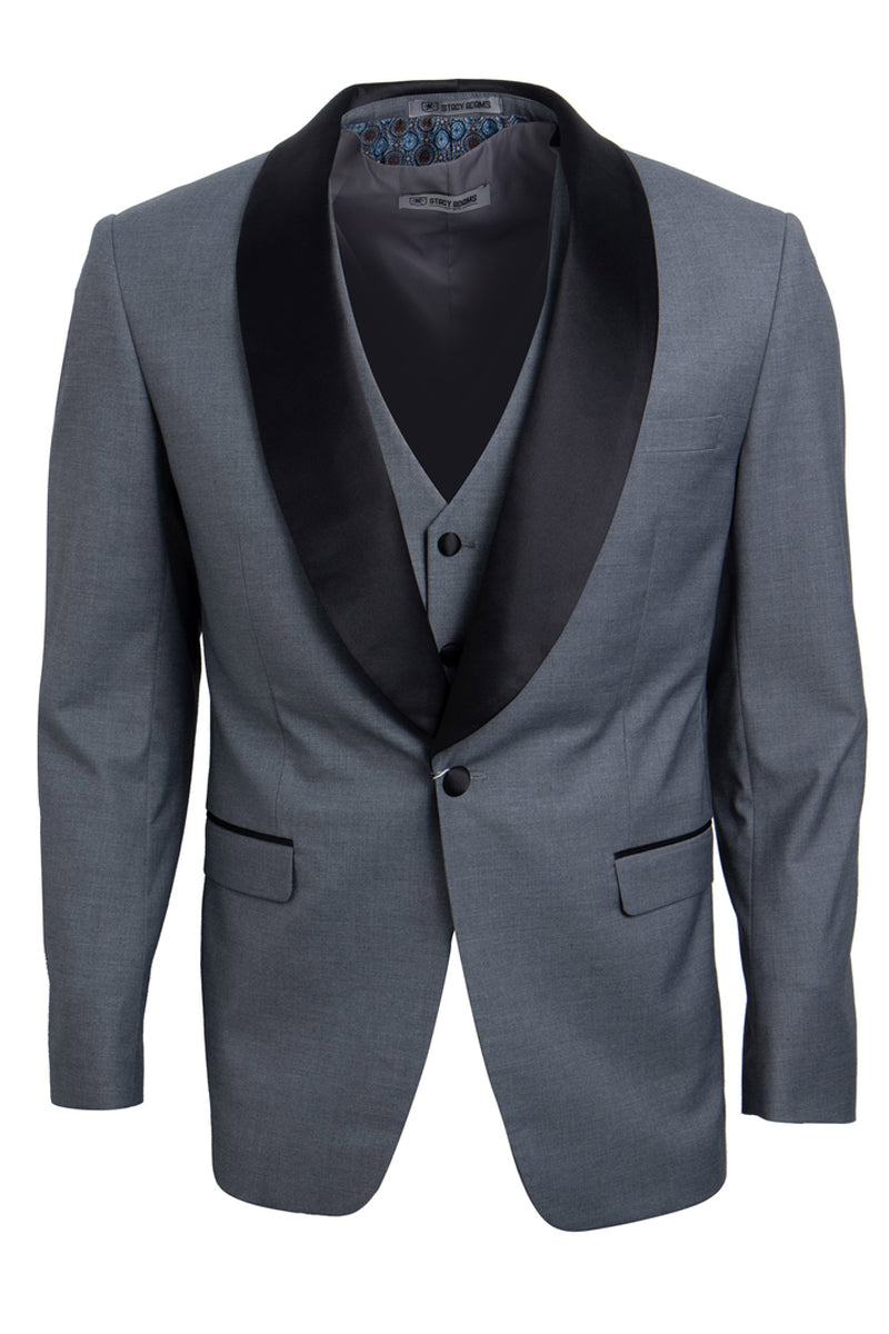 Men’s Stacy Adams Vested One Button Shawl Lapel Tuxedo in Grey