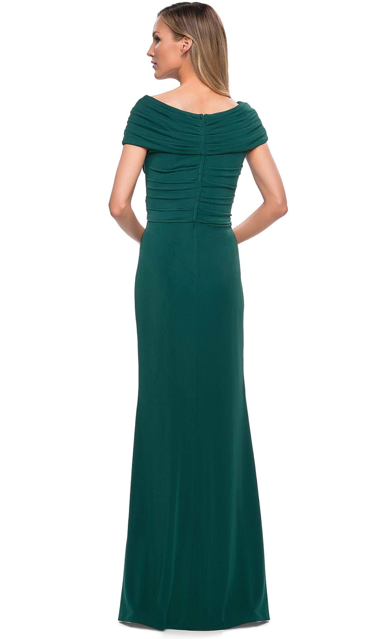 26519 Off Shoulder V Neck Long Sheath Jersey Gown