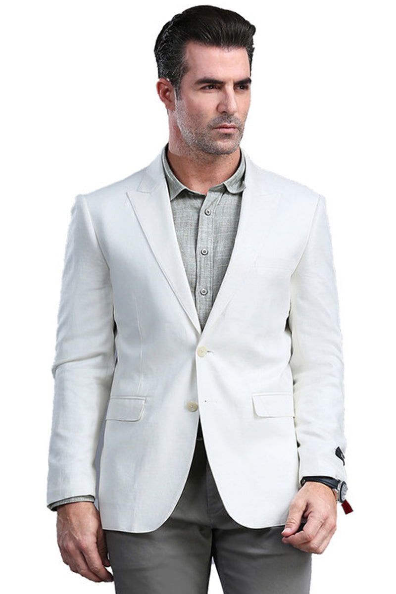 Men’s One Button Peak Lapel Skinny Fit Blazer in White