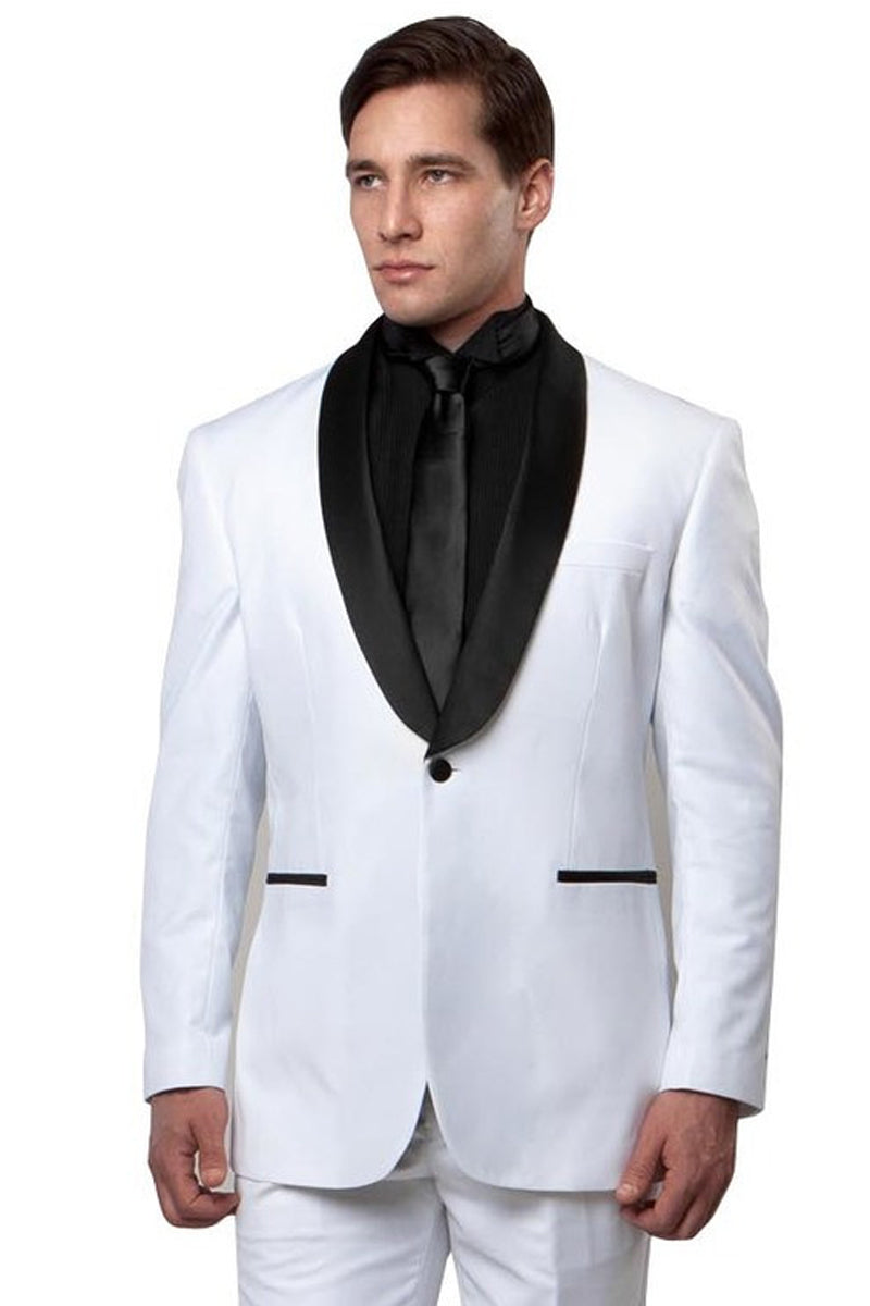 Men’s Classic Slim Fit Shawl Lapel Tuxedo in White & Black