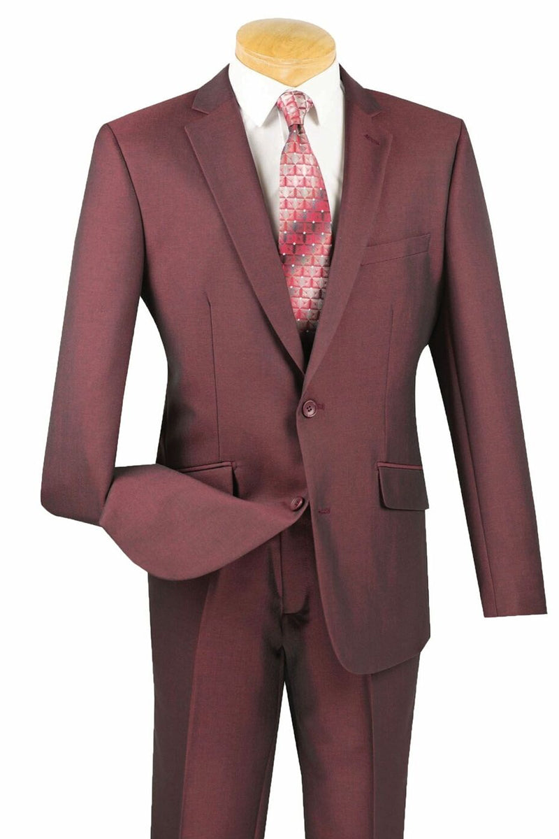 Men’s Textured Slim Fit Stretch Travel Suit in Burgundy