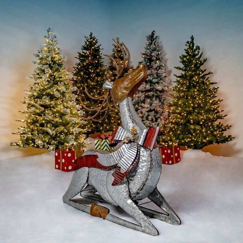 Set of 3 Large Galvanized Reindeer