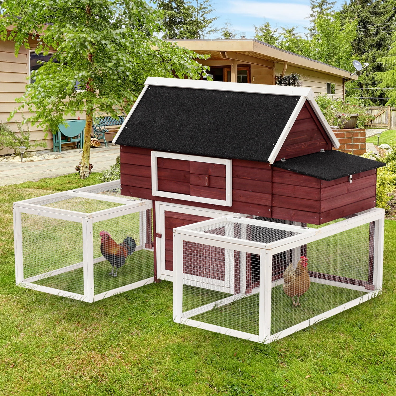 Pawhut Wooden Customizable Backyard Chicken Coop With Nesting Box and Runs, 114″