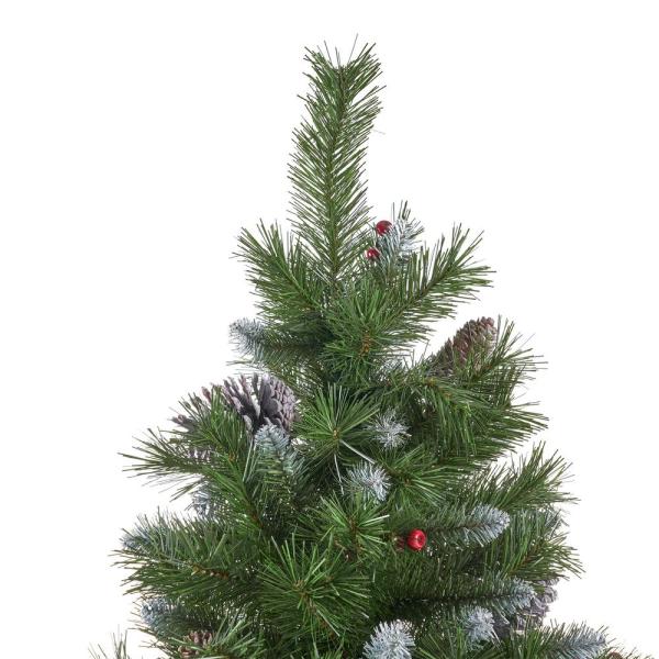 9 ft. Unlit Mixed Spruce Hinged Artificial Christmas Tree with Frosted Branches, Berries and Pinecones