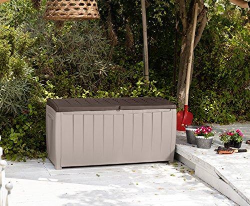 Keter Novel Plastic Deck Storage Container Box Outdoor Patio Furniture 90 Gal, Brown