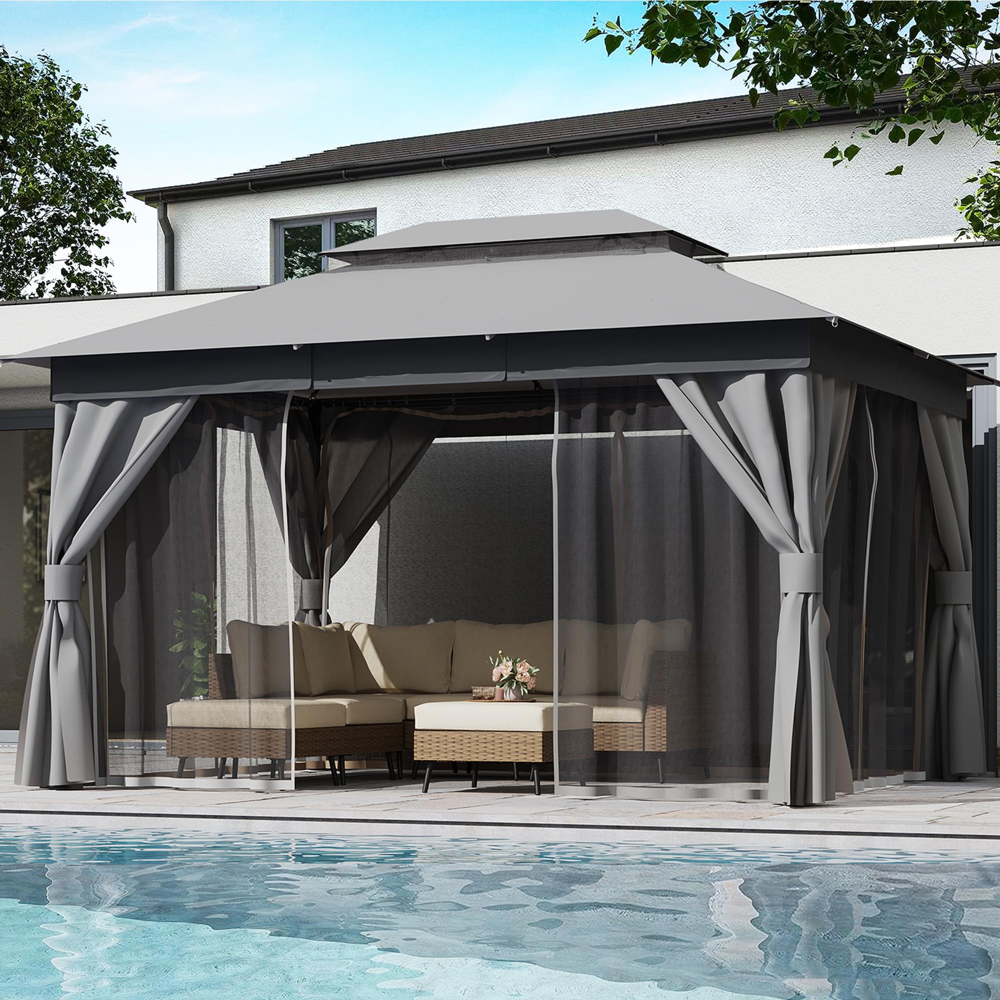 LAUSAINT HOME Outdoor Patio Gazebo 10’x13′ with Expansion Bolts