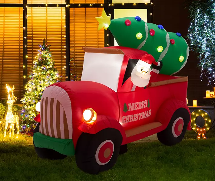 7′ Iatable LED Santa & Pickup Truck