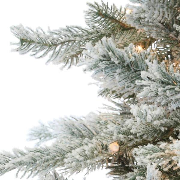 7.5 ft. Pre-Lit Natural Cut Flocked Vermont Spruce Artificial Christmas Tree with Clear Lights