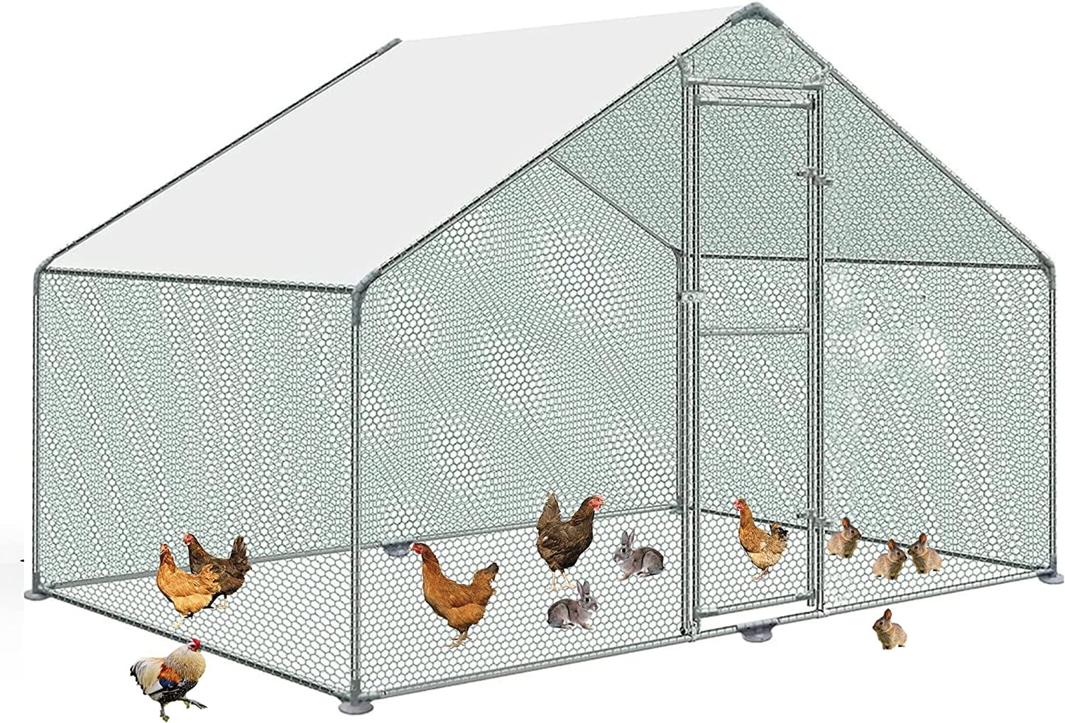 Large Chicken Coop Metal Chicken Runs for Yard, 10′ Walk in Chicken Coop Cage Chicken Pen Poultry Cage with Waterproof & Anti-UV Cover Heavy Duty Rabbit Hutch Duck Cage for Outdoor, Backyard and Farm