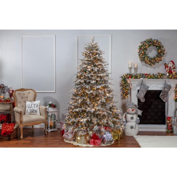 7.5 ft. Pre-Lit Natural Cut Flocked Vermont Spruce Artificial Christmas Tree with Clear Lights
