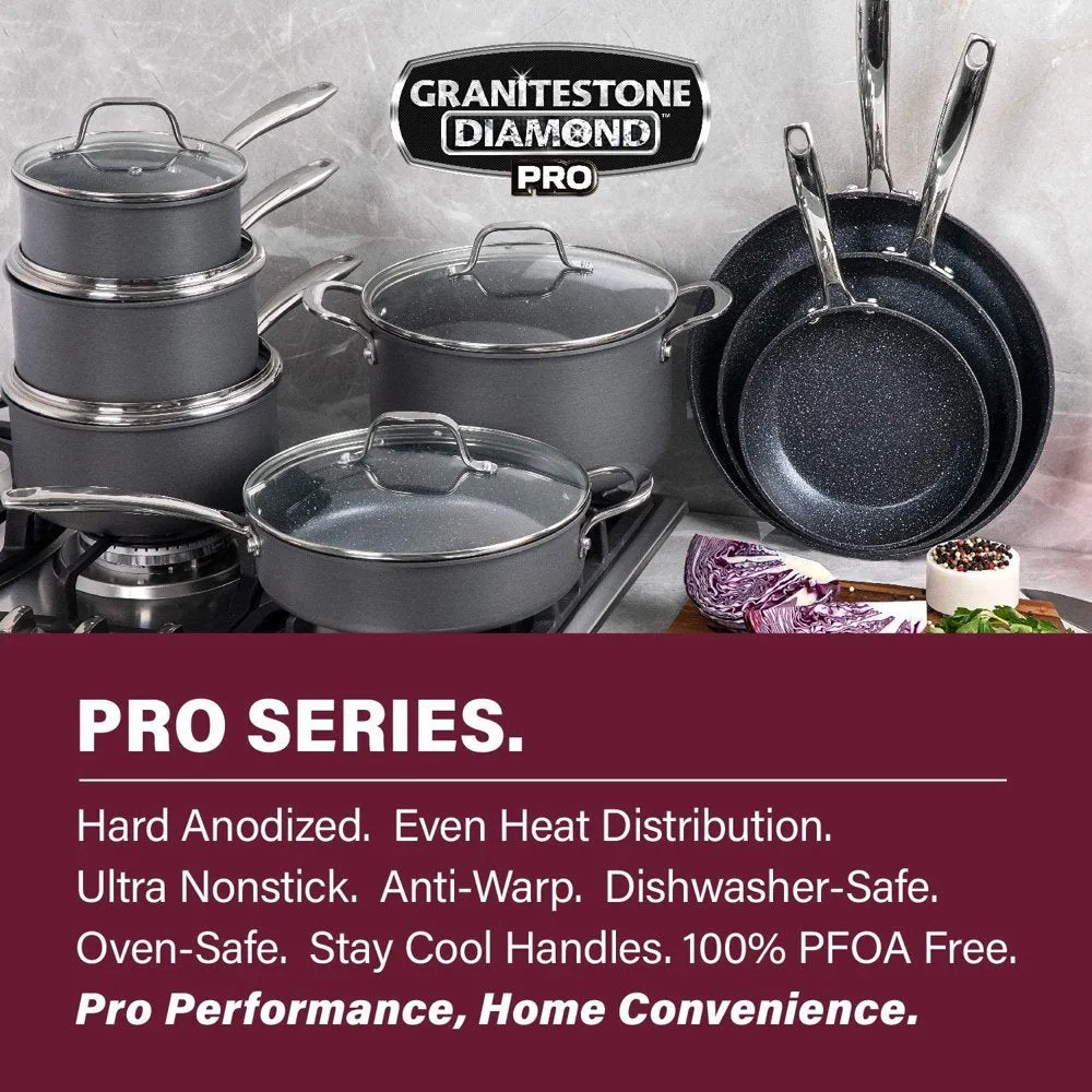 Granitestone Pro Hard Anodized Pots and Pans 13 Pcs Premium Cookware Set with Ultimate Nonstick Diamond Coating, Oven & Dishwasher Safe