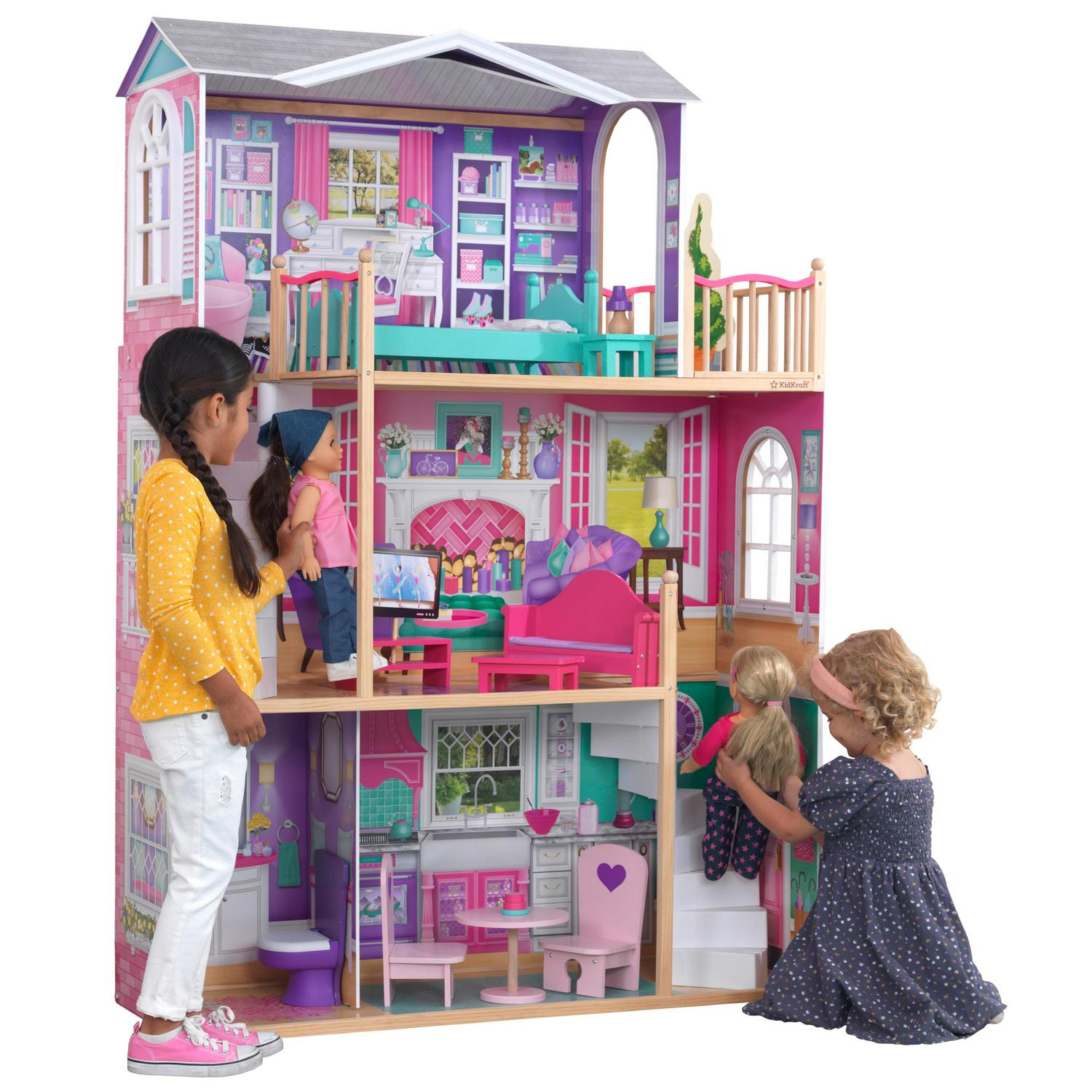 KidKraft 18-inch Wooden Dollhouse Manor, over 5 Tall with 12 Pieces, Assembly Required