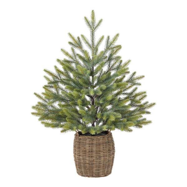 30 in Green Fir Tabletop Artificial Christmas Tree with Wicker Basket
