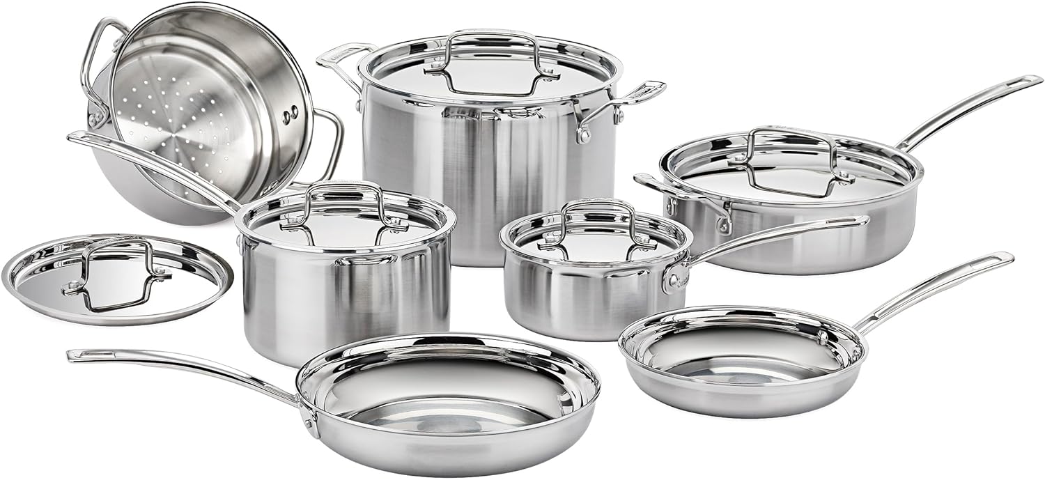 MultiClad Pro Stainless-Steel Cookware 13-Piece Cookware Set, Silver