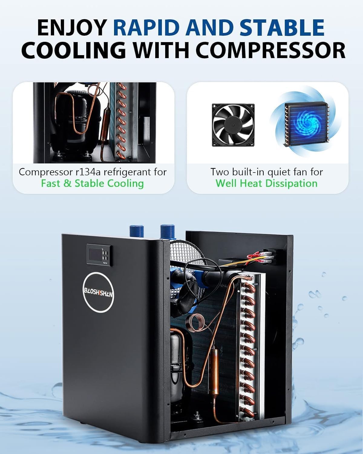 Aquarium Chiller 42gal 1/10 HP Water Cooler Fish Tank Chiller Special Quiet Design Refrigeration Compressor for hydroponics Water weeds Jellyfish Coral Crystal Shrimp (42gal/160L)