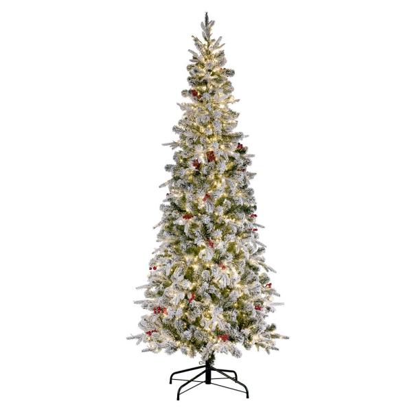 7 ft. Pre-Lit LED Flocked Lexington Slim Fir Christmas Tree with 1400 Warm White Lights