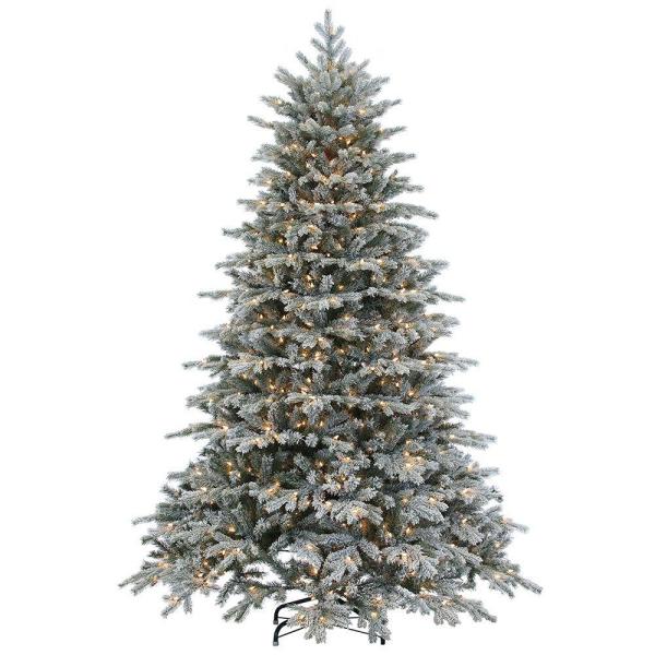 7.5 ft. Pre-Lit Natural Cut Flocked Vermont Spruce Artificial Christmas Tree with Clear Lights