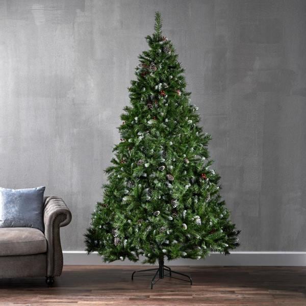 7.5 ft. Unlit Mixed Spruce Hinged Artificial Christmas Tree with Frosted Branches, Berries and Pinecones