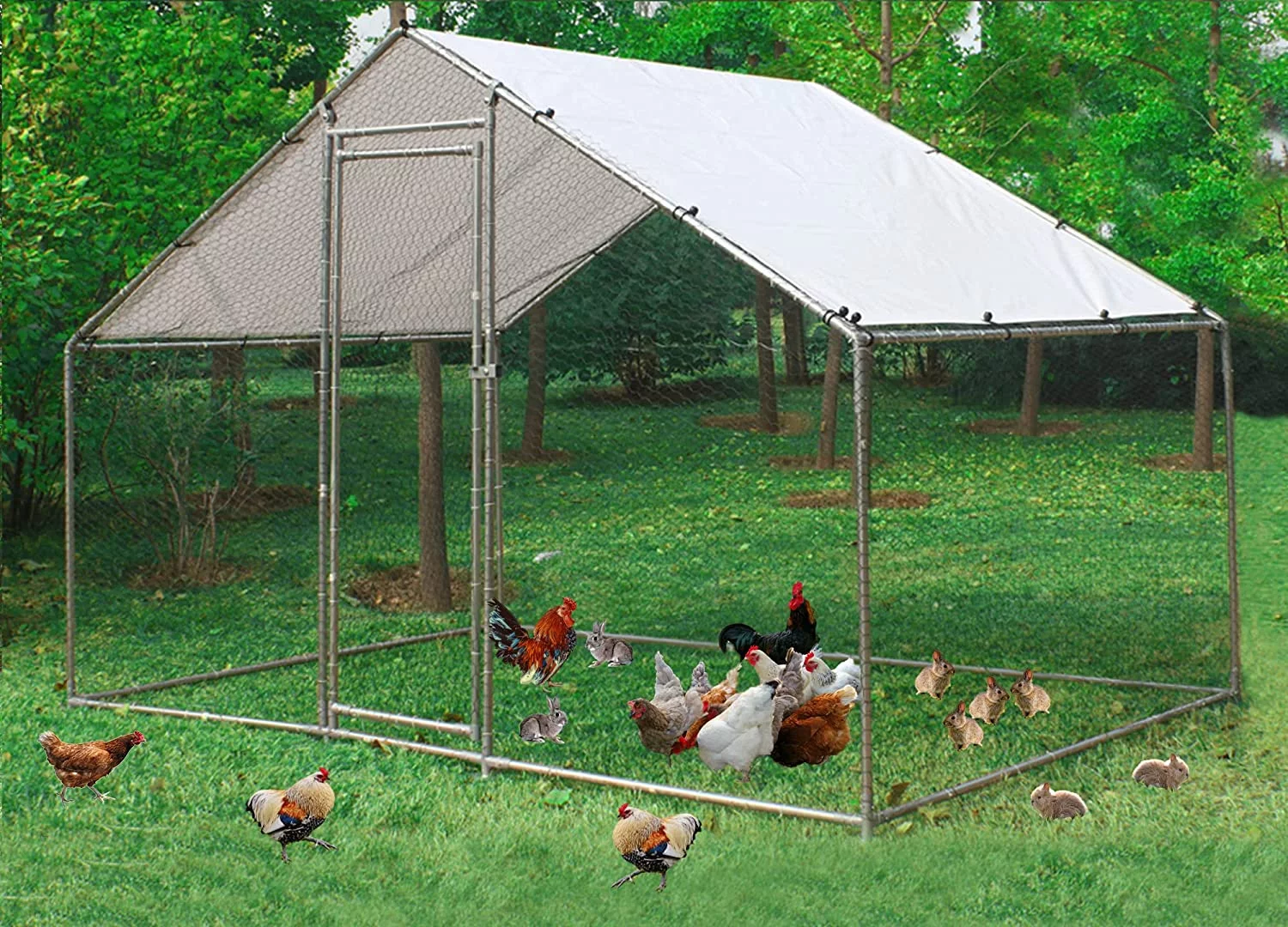 Large Chicken Coop Metal Chicken Runs for Yard, 10′ Walk in Chicken Coop Cage Chicken Pen Poultry Cage with Waterproof & Anti-UV Cover Heavy Duty Rabbit Hutch Duck Cage for Outdoor, Backyard and Farm