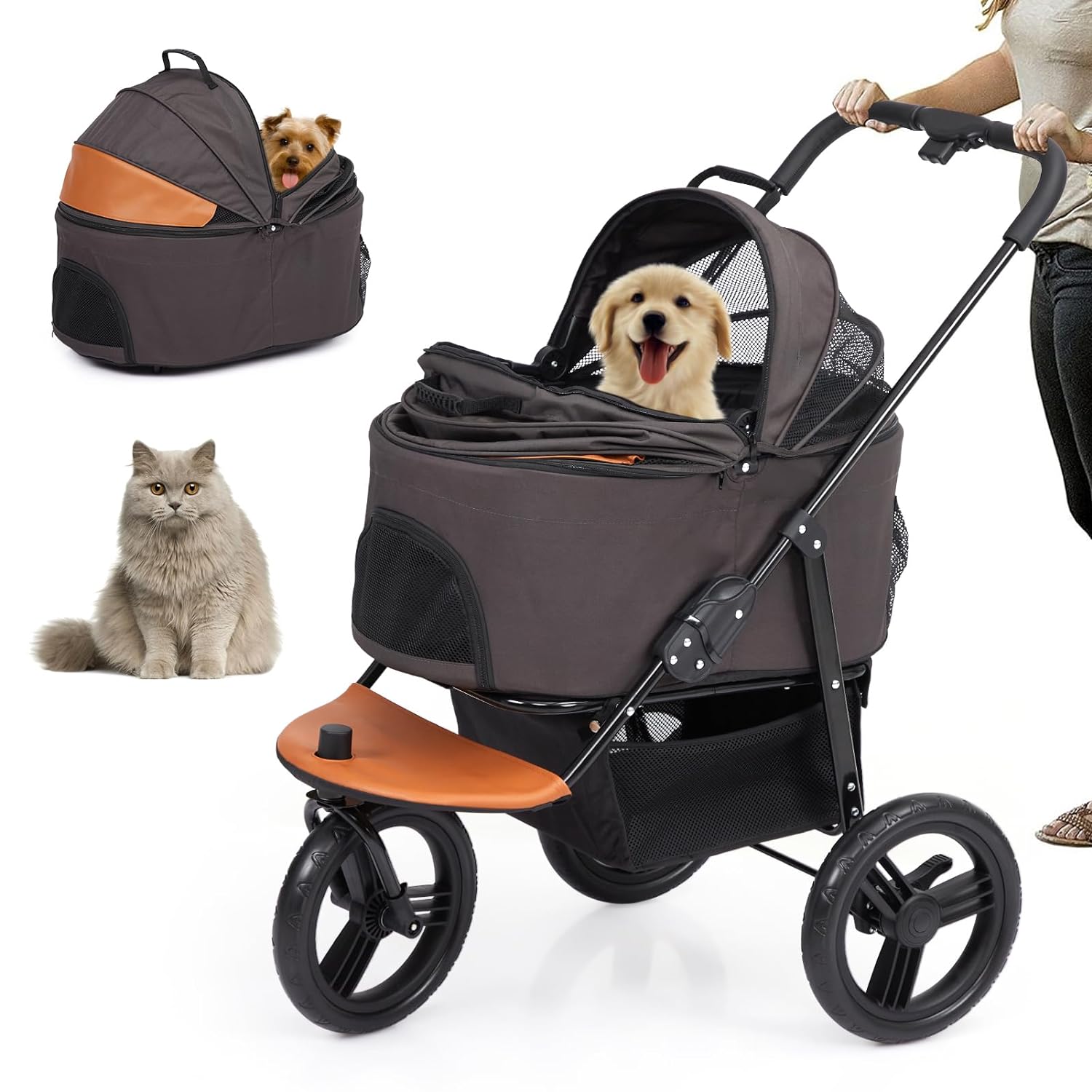 Dog Stroller for Large Pet, Jogger Stroller, Easy Folding Cart Frame, Quick Release Wheel, Breathable Animal Stroller with 4 Wheel and Storage Space Pet Can Easily Walk in/Out Travel