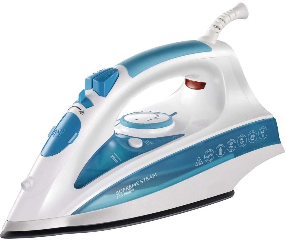 Professional Clothes Iron – 2600 W, Ceramic Soleplate, 210g Steam Boost, Self-Cleaning Function, White and Blue – 20562-56