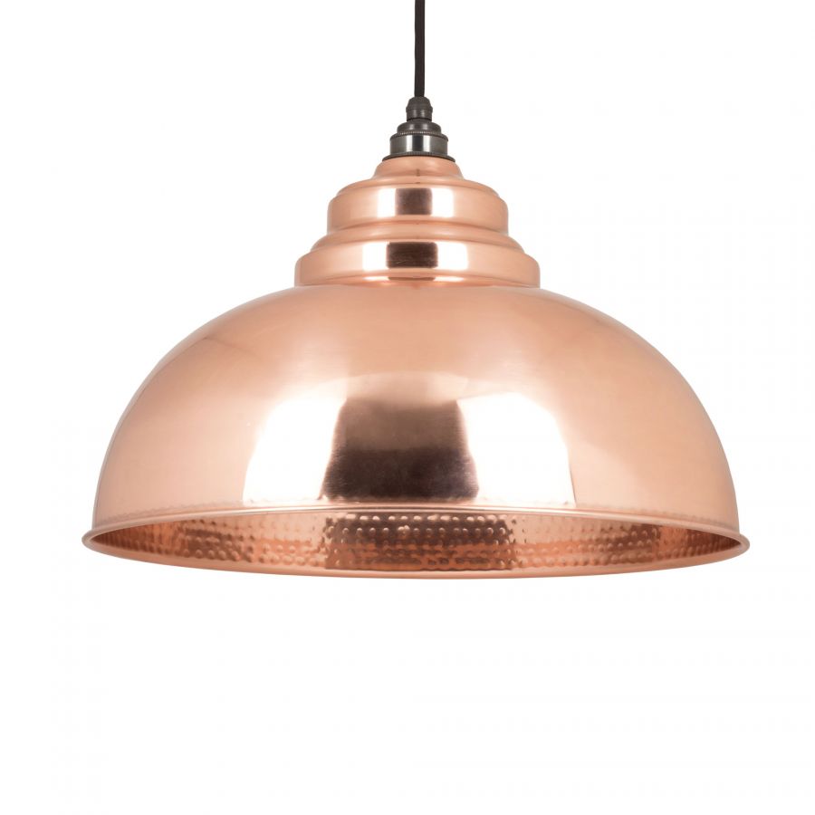 Industrial Hammered Copper Harborne Pendant – Modern Hanging Ceiling Light