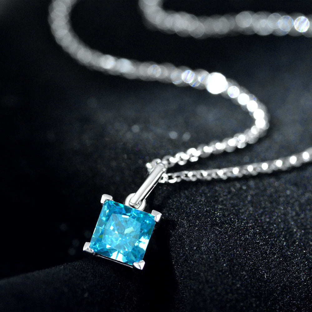 925 silver pendant 6*6mm princess square 1 carat four claw set pendant necklace jewelry 40+5cm