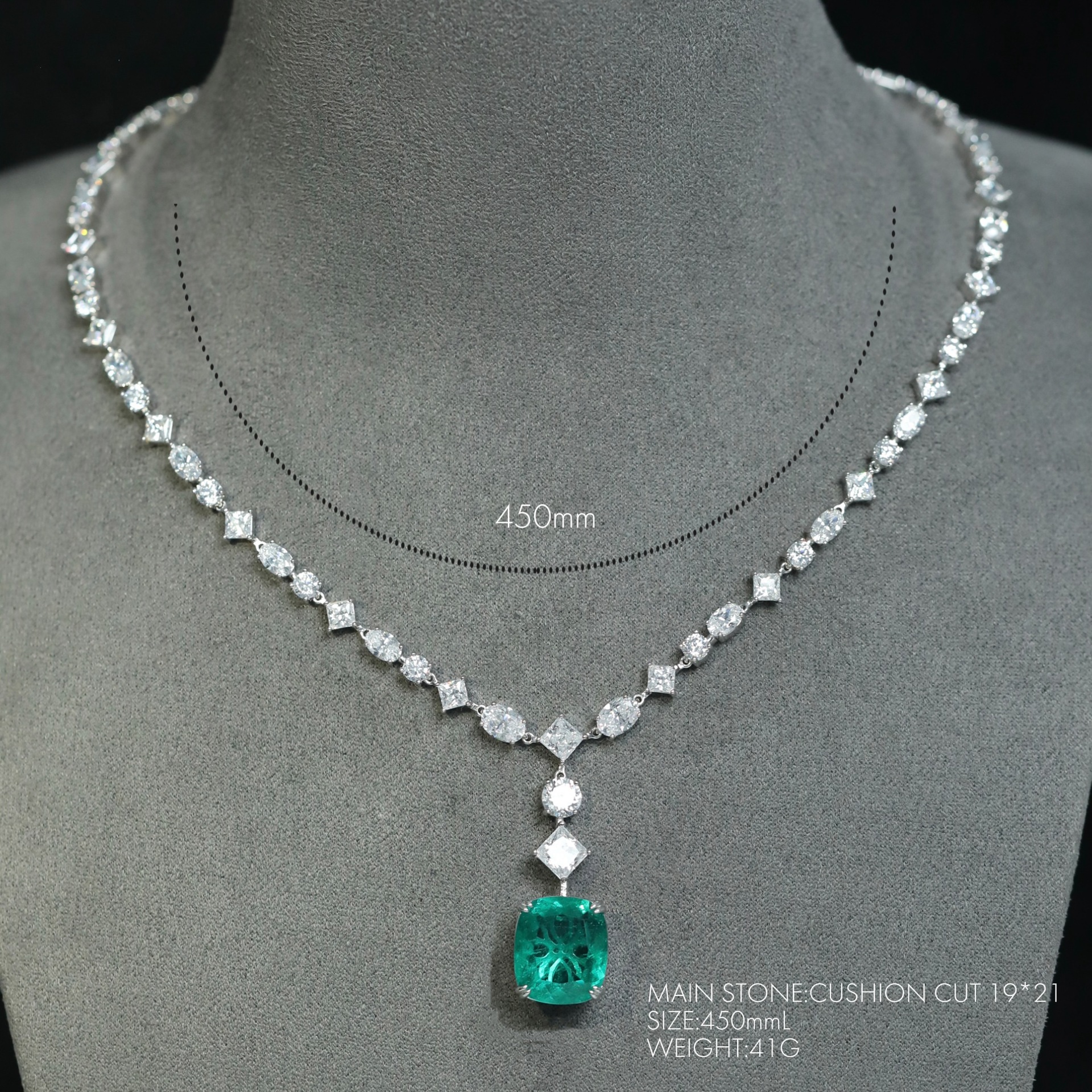 925 Silver Gold-Plated High Carbon Diamond Emerald Cushion Necklace – Elegant & Timeless Design
