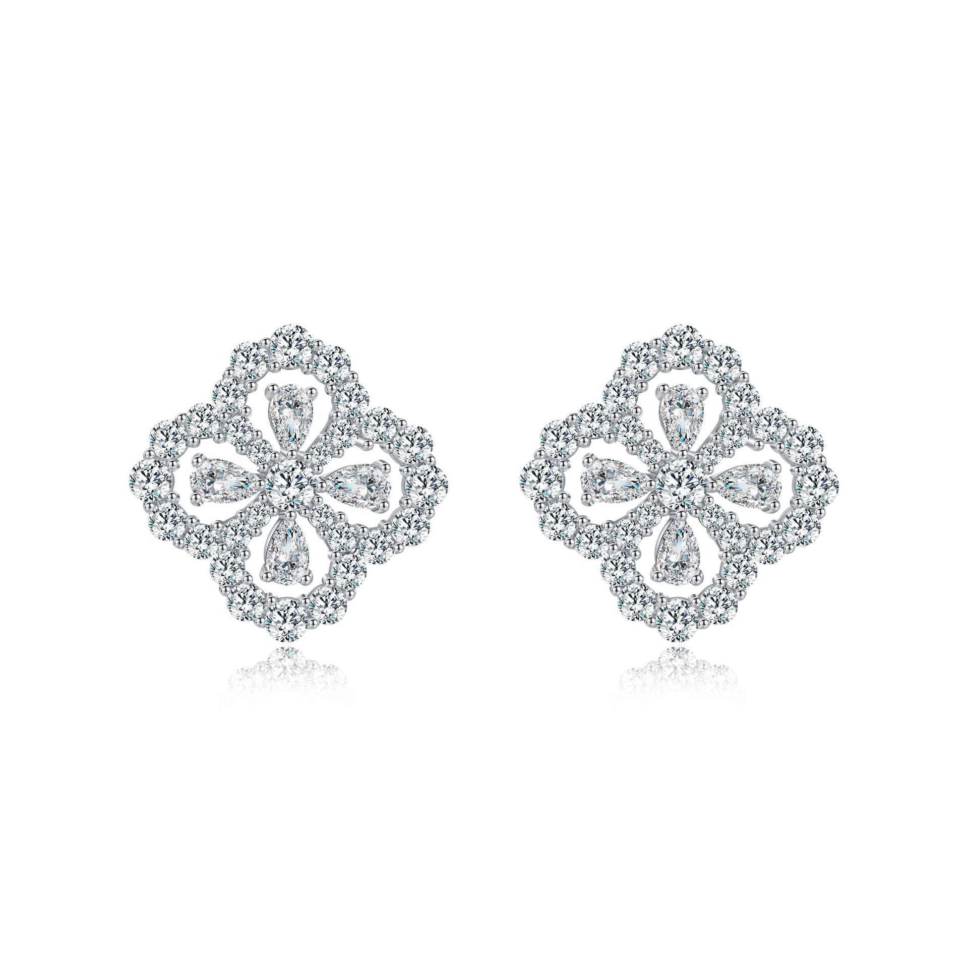 Four-leaf clover 925 sterling silver earrings for women, simple temperament, ins, cross-border geometric earrings