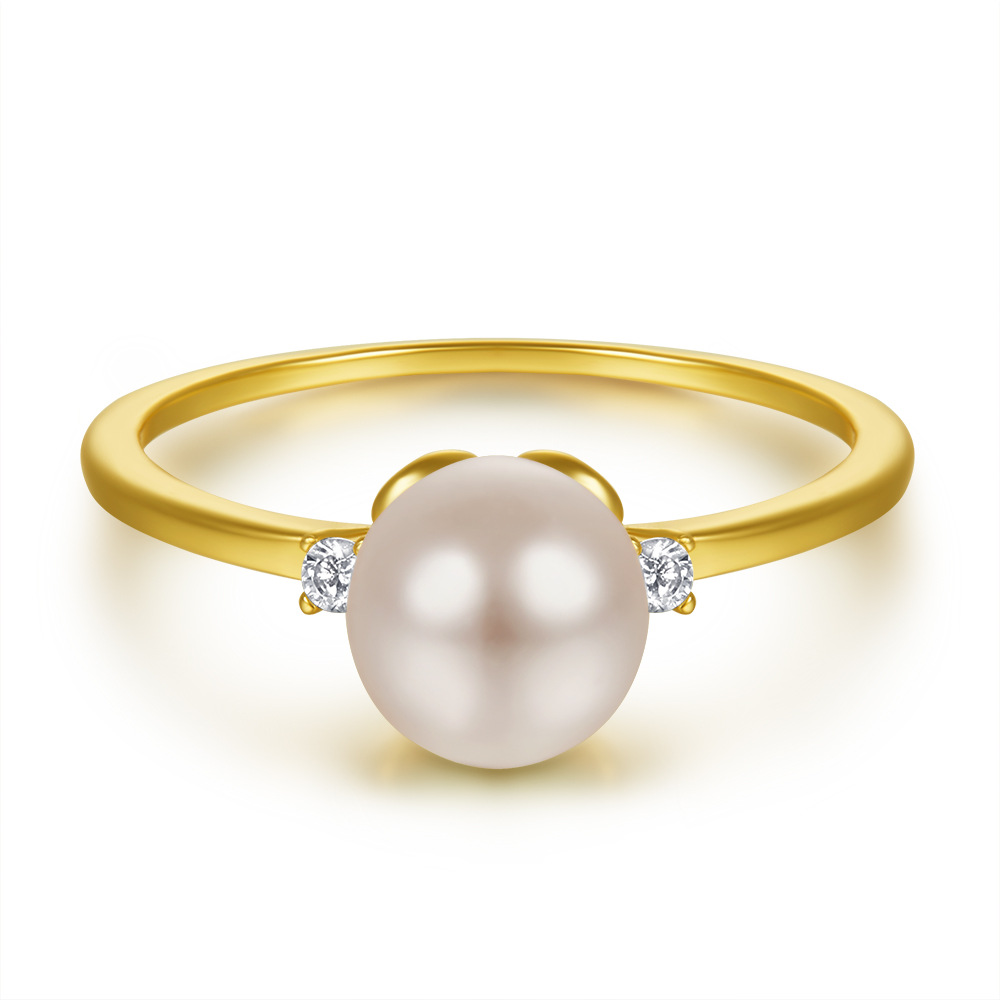 S925 Silver Gold Electroplated Pearl Ring for Women – Elegant Minimalist Inlaid Pearl Jewelry