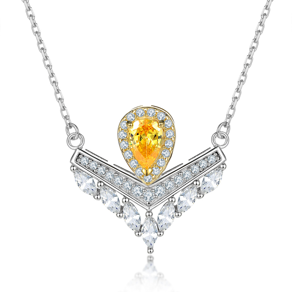 S925 Silver V-Shaped Crown Zircon Pendant Necklace – Royal-Inspired Sparkling Statement Jewelry for Women
