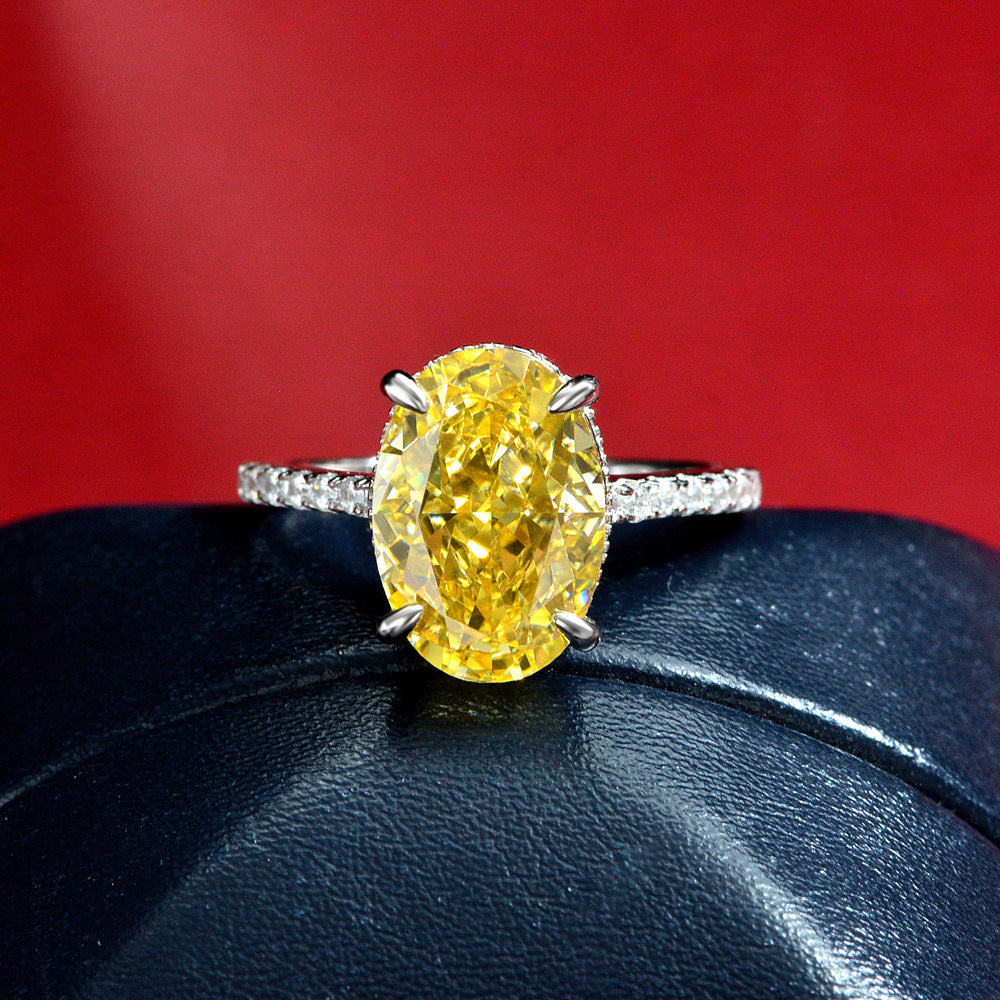 S925 Sterling Silver 4ct Vivid Yellow High Carbon Diamond Luxury Ring for Women