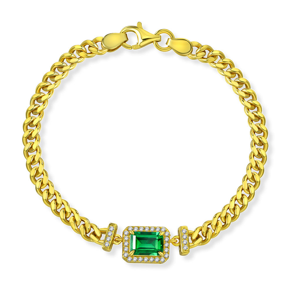 1ct Cultivated Emerald 5*7 Cuban Bracelet European and American Retro Jewelry 15-17cm