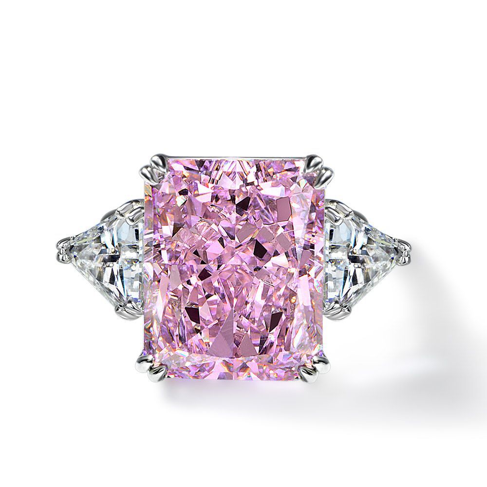 S925 Sterling Silver Celebrity-Style Pink High Ice Flower Cut Diamond Ring (13x16mm)