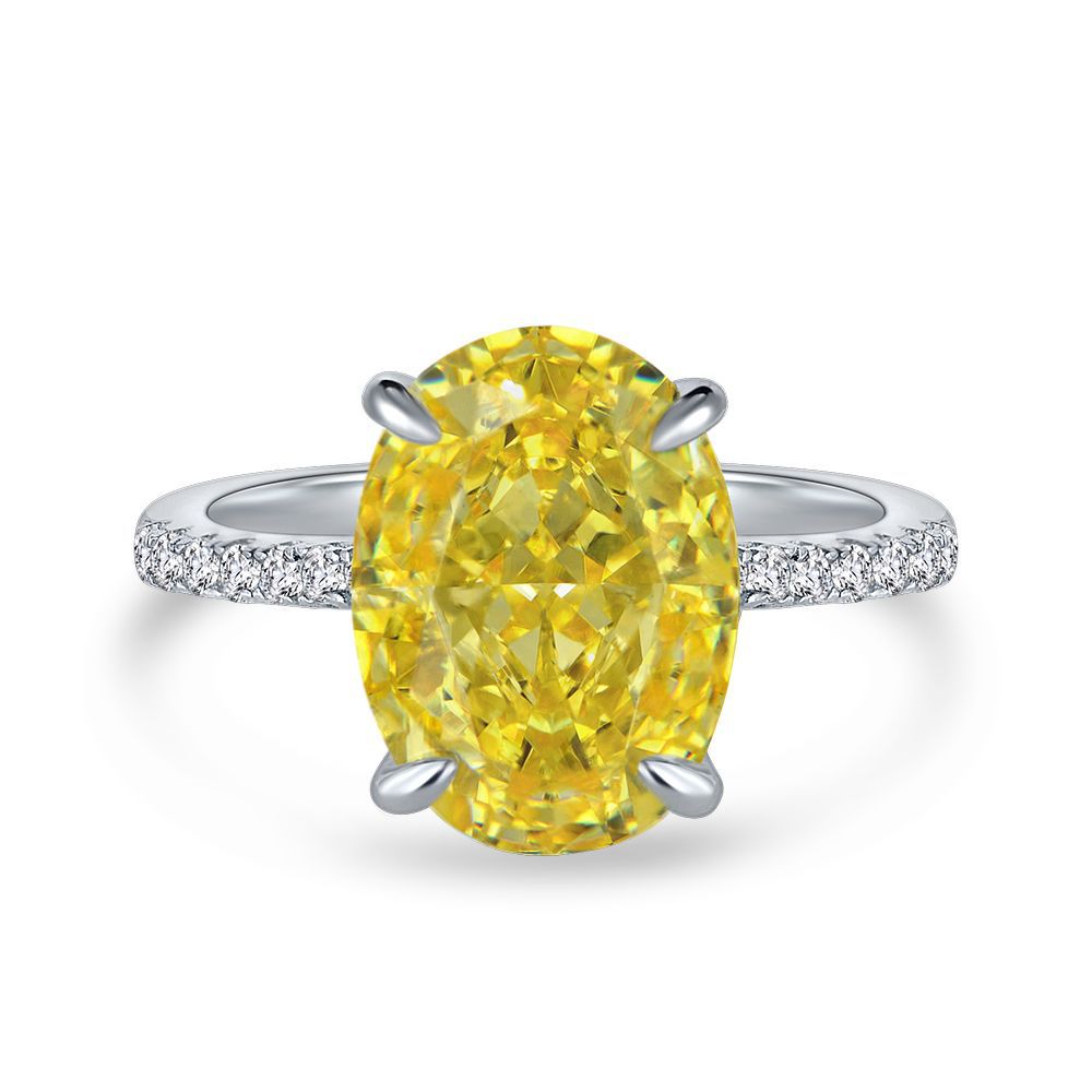 S925 Sterling Silver 4ct Vivid Yellow High Carbon Diamond Luxury Ring for Women