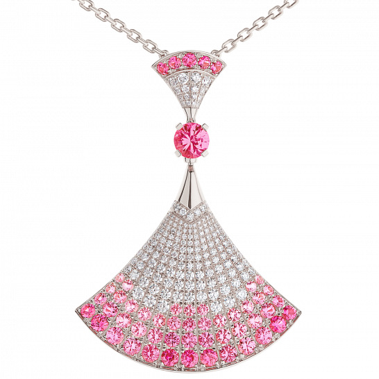925 Silver Gold-Plated High-Carbon Diamonds Pink Sapphire Fan Necklace – Elegant & Feminine Design
