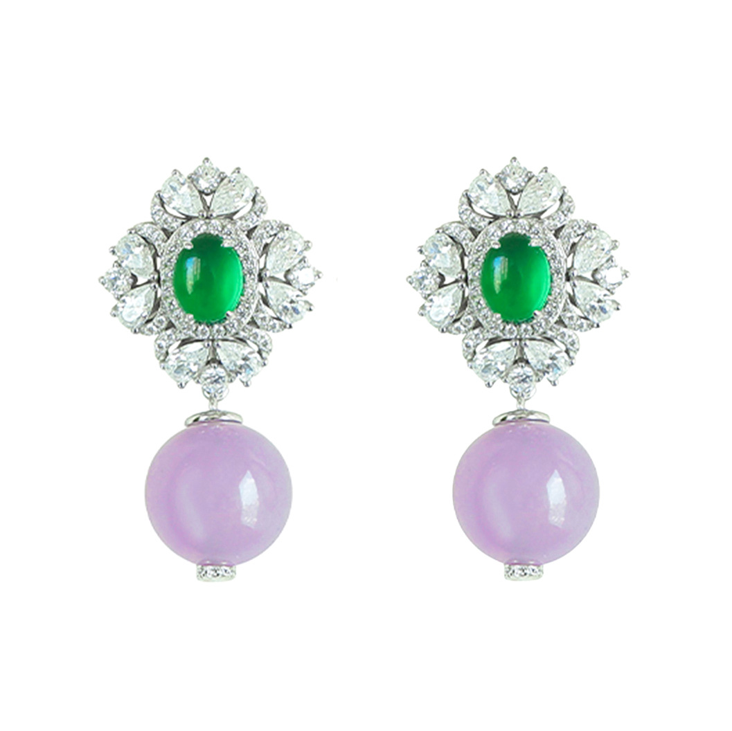 925 Silver Gold-Plated High Carbon Diamond Natural Chalcedony Violet Earrings – Elegant & Timeless Jewelry