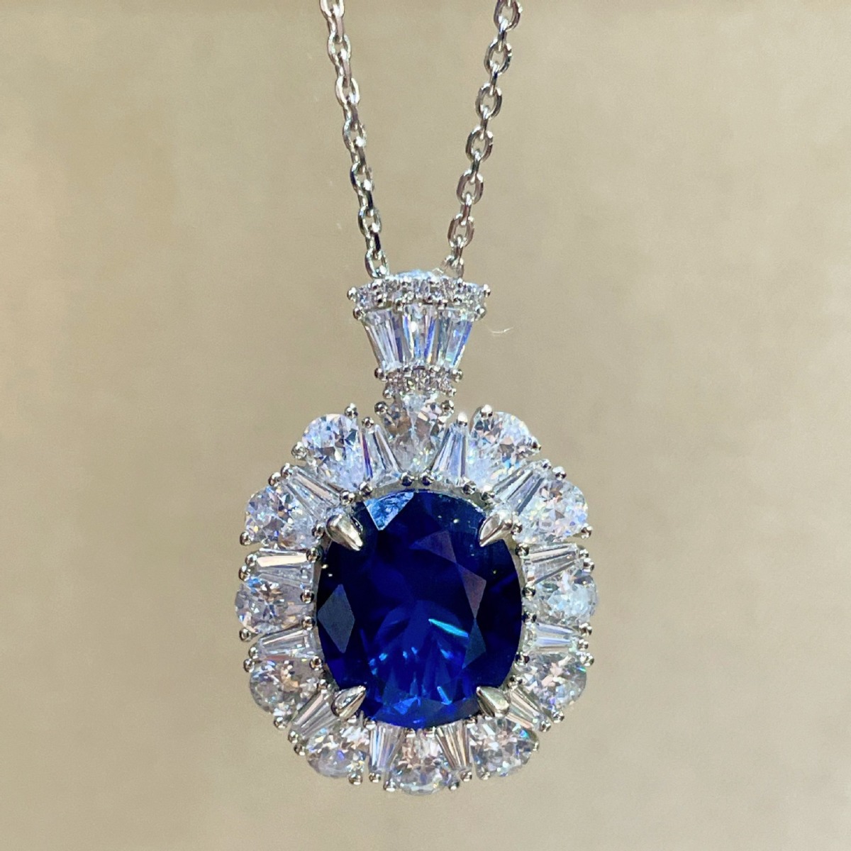 Elegant Women’s 925 Silver Electroplated Sapphire Pendant Necklace