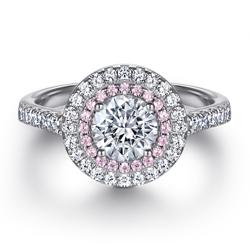 S925 Silver Round Pink Zircon Ring Set for Women – Stackable Wedding & Promise Jewelry