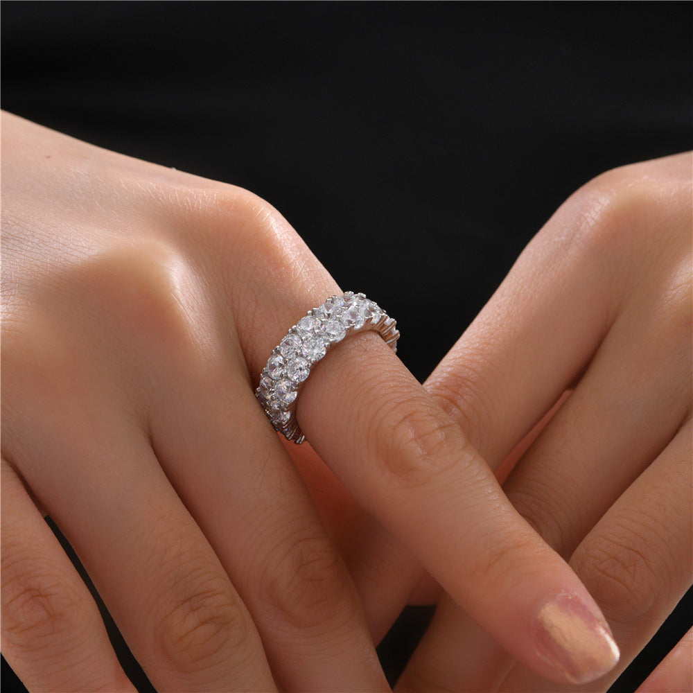 Round Eight Hearts and Eight Arrows White 3.5mm High Carbon Diamond Ring Double Row Full Diamond Ring 5-9 #