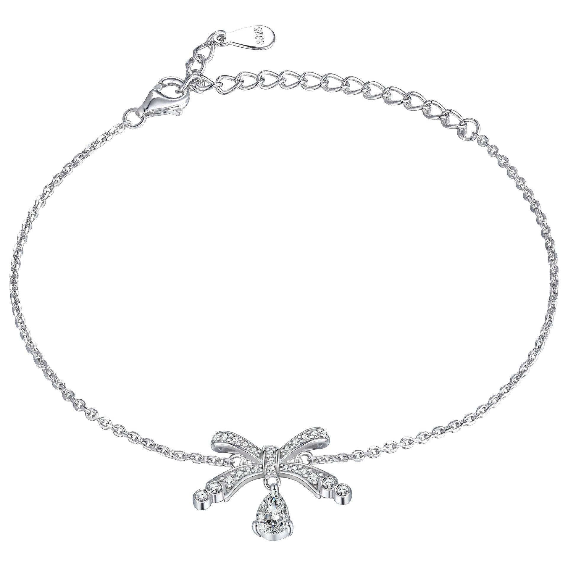 S925 Silver Teardrop Bow Bracelet – Graceful and Chic Jewelry Design for a Delicate and Feminine Touch