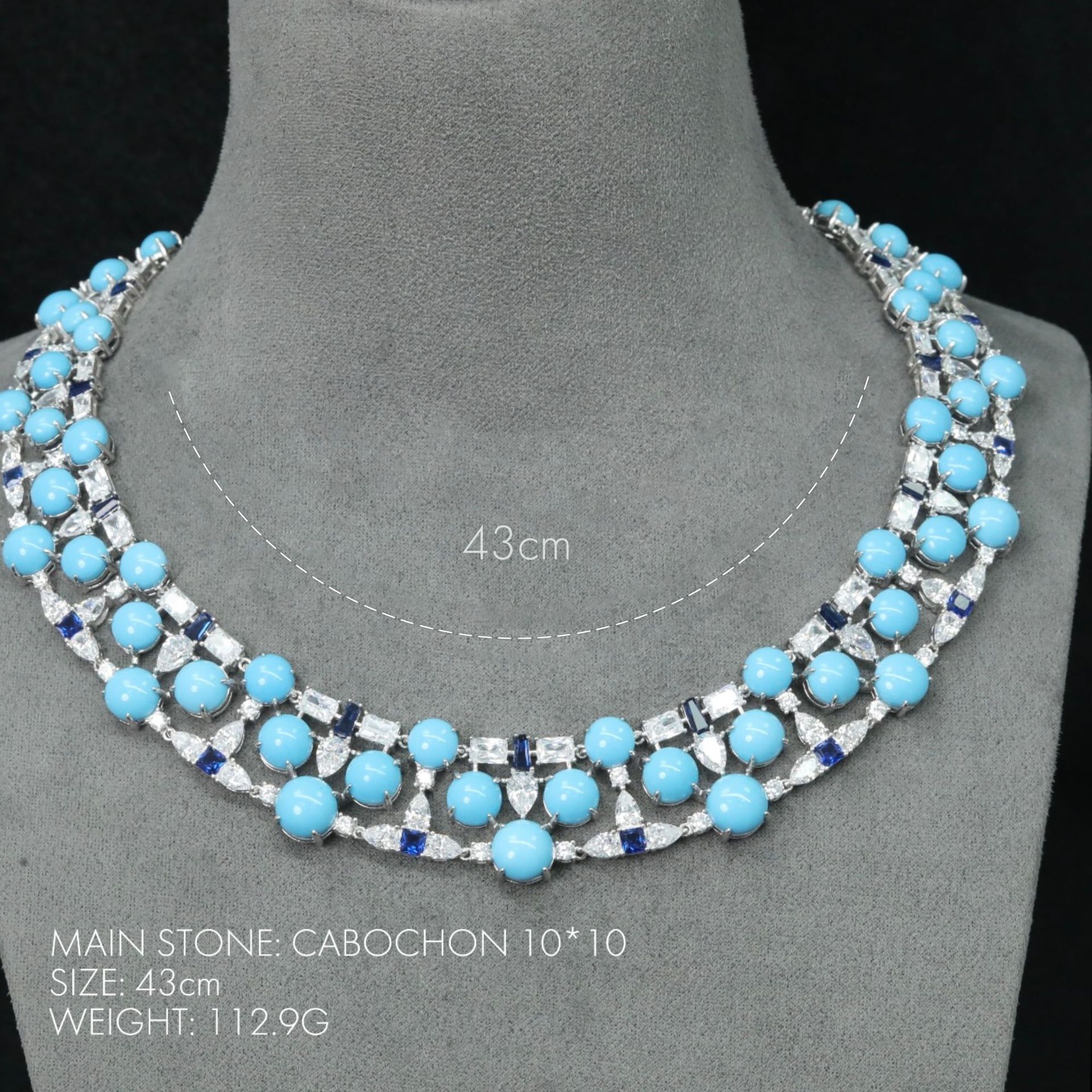 925 Silver Gold-Plated High Carbon Diamond & High Bead Evening Blue Pine Necklace